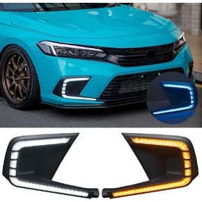 For 11th Gen Honda Civic DRL 2021 2022 Daytime Running Lights Front Fog Lights with Dynamic Amber Turn Signal Lights Front White DRL Lamps Black (DRLCIVI2021) in Kuwait