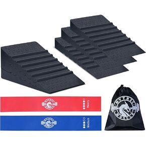 Slant Board for Squats - 6-Piece Adjustable Stackable Rubber Wedge Blocks for Squats & Balance Training, Non-Slip, Durable, 1200 lbs Capacity - Includes 2 Resistance Bands & Storage Bag