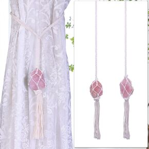 SUNYIK 2PCS Natural Raw Amethyst Window Curtain Tiebacks with Tassel, Irregular Stone Window Treatment Holdbacks for Home Living Room & Outdoor