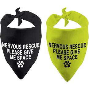 2 Pack Rescue Dog Nervous Give Me Space Rescue Dog Bandana Ask to Pet Handkerchief Scarf (Nervous Rescue)