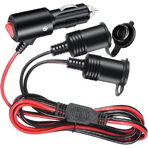 1 to 2 Car Cigarette Lighter Splitter Adapter with On Off Switch, 12V 24V Plug Socket 2-Way Splitter Power Charger Port 3Ft 14AWG Cigarette Lighter Extension Cord with 15A Fuse