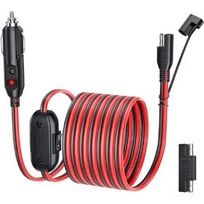EXTRACTME Cigarette Lighter SAE Battery Charger Cable, 16AWG 12V Cigarette Lighter Plug to SAE Quick Release Adapter Extension Charging Cable with Switch and SAE Reverse Polarity Adapter - 10FT