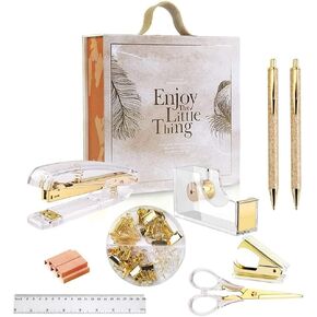 Blue Desk Accessory Kit, Acrylic Stapler Set, Office Supplies Set for Women and Student, with Tape Dispenser, Staple Remover, Ballpoint Pen, 1000 Staples, Gift Bag and Gift Boxes in Kuwait