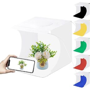 Photo Studio Light Box PULUZ 23cm Portable Folding Photography Studio Box Adjustable Brightness Shooting Tent Box Kit with 72 Light Beads for Ring LED Panel(Dual Temperature), 6 Colors Backdrops
