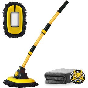 فرشاة غسيل السيارة بمقبض طويل 42.5 بوصة - مجموعة ممسحة غسيل السيارات من الألياف الدقيقة من شانيل، ملحقات فرشاة تنظيف السيارة، لوازم فرشاة غسيل السيارات لسيارات الدفع الرباعي MPV PT GT، رأس بديل خالٍ من الخدوش in Kuwait