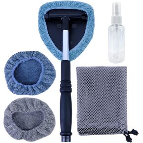 POLYTE Pivoting Windshield Glass Cleaning Tool Extendable Aluminum Handle w/3 Premium Microfiber Covers