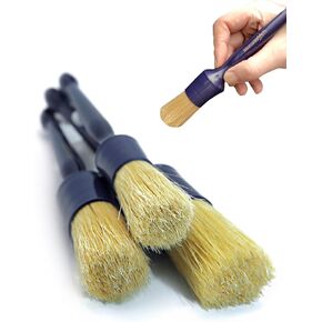 Car Detailing Brush Set, 3 Pack Ultra Soft Boars Hair Detailing Brushes for Leather Seat Air Vents Engine Bay, Auto Detail Brushes Car Detailing for Interior Exterior, Indigo