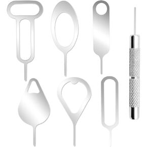 7Pcs SIM Card Removal Openning Tool Tray Eject Pins Needle Opener Ejector Compatible with All iPhone Apple iPad HTC Samsung Galaxy Cell Phone Smartphone Watchchain Link Remover (7Styles)