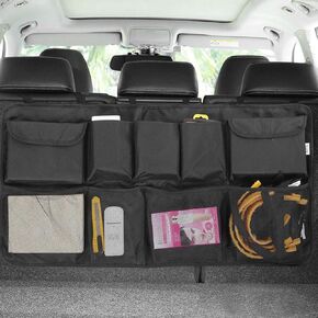 Car Backseat Trunk Organizer, Auto Hanging Back Seat Storage, Car Cargo Trunk Storage Organizer Bag for Truck, SUV, Van with Adjustable Straps