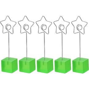 PATIKIL Resin Cube Base Picture Card Holder, 5 Pack Star Shape Metal Clip Wire Clip Note Table Stand Holder for Party Meeting Wedding Displaying, Green