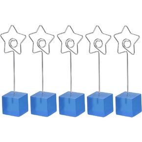 PATIKIL Resin Cube Base Picture Card Holder, 5 Pack Star Shape Metal Clip Wire Clip Note Table Stand Holder for Party Meeting Wedding Displaying, Green