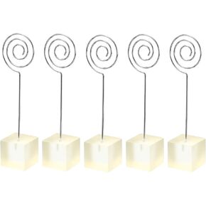PATIKIL Resin Cube Base Picture Card Holder, 5 Pack Circle Shape Metal Clip Wire Clip Note Table Stand Holder for Party Meeting Wedding Displaying, Blue