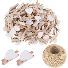 50Pcs White Mini Wooden Heart Clothespins, Multicolor Small Clothespins with Heart, 3cm Heart Photo Clips, DIY Craft