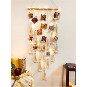 ANROYE Macrame Hanging Photo Display, Picture Holder with 30 Clips for Bedroom Wall, Polaroid Boho Gallery Hangers with LED Light String, Room Decor Gifts for 10 11 12 13 14 Year Old Teen Girl