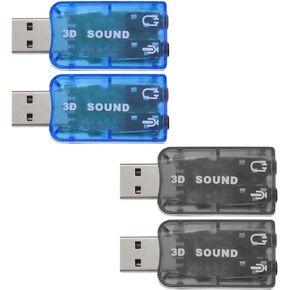 SING F LTD 4 قطع بطاقة صوت ستيريو USB خارجية 5.1 مع منافذ سماعة رأس وميكروفون 3.5 ملم، محول صوت افتراضي ثلاثي الأبعاد 5.1 قناة متوافق مع Windows 2 أسود و2 أزرق in Kuwait
