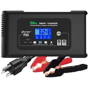 P35 Car Battery Charger, 12V35A/24V18A, 14.6V/29.2V Lithium LiFePO4 Lead Acid AGM/Gel/SLA.. Battery Charger, Trickle Charger, Maintainer for car Boat Motorcycle, Lawn Mower