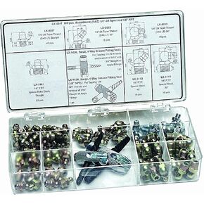LUMAX LX-4841 Gold/Silver (SAE) 1/4"-28 Taper and 1/8" P.T.F. 100 Piece Grease Fitting Assortment. Designed to Meet The demanding Requirements of Most Automotive, Agricultural, Industrial