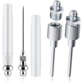 4pcs Grease Needle Nozzles, 2.4 & 3 Inch Long Grease Gun Needle Nozzles 18G Grease Injector Needles + Narrow Needle Grease Adapter with 1/8 Inch NPT Threads for Lubricating