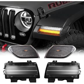 Sequential Flashing Turn Signal Lamp & Side Marker Light Set for Jeep Wrangler JL & Gladiator JT 2018 2019 2020 2021 2022 2023, Smoke Lens（Not Fit Sport Model）