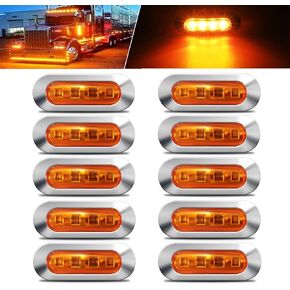 10PCS Amber DC12V-24V 4 LED Side Marker Indicator Lights Lamp Front Rear Tail Clearance Lamp Interior Lights with Chrome Bezel Universial for Auto Car Bus Truck Lorry Trailer Boat Deck Courtesy
