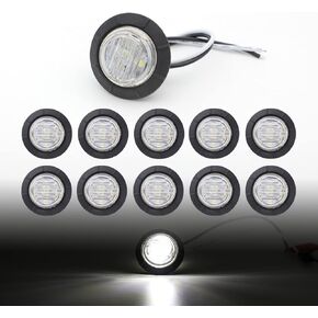 TMH 1-1/4 Inch Round 6 LED Bullet White Light Side Marker Indicator Lights LED Marker Trailer Lights Surface Mount for Truck Mack Bus RV Dump Pickup 12V DC (10 Pcs)