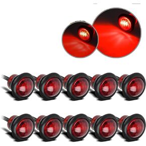 Partsam 10pcs 3/4" Red LED Clearance Marker Lights, Trailer Bullet Grommet Lights, 3/4 led dual function marker lights with 3 Wire, Mini Auxiliary Stop Turn Tail Brake Light