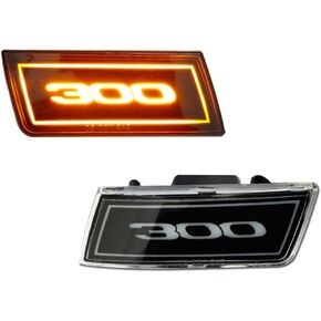 2 PCS Amber LED Side Marker Light for Chrysler 2005-2014 300 300C, [with 300" Badge] Clear Lens Front Turn Signal Indicator Blinker Lights, 45-SMD LED Sidemarker Lamps