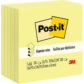 Post-it Dispenser Pop-up Notes, 3x3 in, 5 Pads, Canary Yellow, Clean Removal, Recyclable
