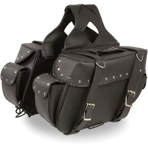 Milwaukee Leather SH574ZB Black Large Zip-Off PVC Throw Over Riveted Motorcycle Saddlebags - One Size