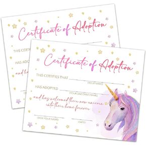Unicorn Adoption Certificate - Adopt A Unicorn Certificate for Girl Kids - Rainbow Unicorn Adoption Party Decorations - Magical Birthday Party Favors Supplies, 10 Adoption Certificates (CC14)
