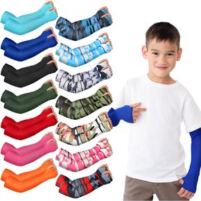 14 Pairs Arm Sleeves for Kids 6-12 Years UV Sun Protection Cooling Sleeves Compression Sleeves for Boys Girls Baseball Basketball Outdoor Sports