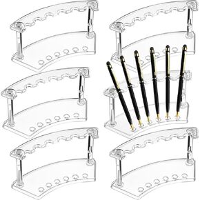 Chinco 6 Pieces Plastic Pen Holder Clear Display Stand 6-Slots Pen Display Stand Eyebrow Pen Stand Makeup Brush Rack Organizer for Home Office Desk School Supplies, Vertical