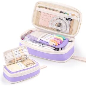 CICIMELON Large Capacity Pencil Pen Case Portable Pencil Pouch Bag Expandable School Supplies for Adults Girls Boys, Purple