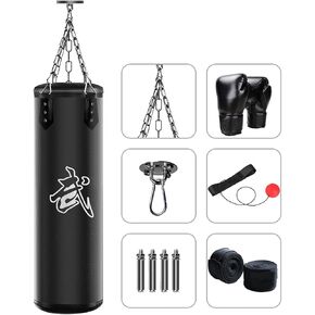 Punching Bag Set for Adults with Gloves, Heavy Punching Bags Hanging, Boxing Fitness Workout Training Kick - Unfilled