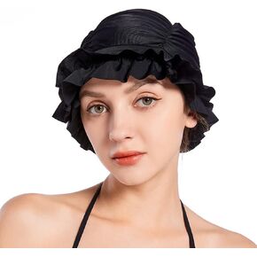 Women Swim Bathing Cap Vintage Elastic Swim Turban Retro Ruffles Swimming Hat Pool Party Ruffles Beanie Cap Non-Waterproof