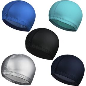 5-Pack Men Women PU Waterproof Fabric Swimming Cap Elasticity Bathing Cap for Adult