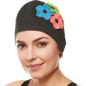 Beemo Latex Swimming Cap for Women, Swim Cap for Long Hair or Short Hair, Bath & Swim Caps to Shield Hair from Damage, Use as Large Shower Cap