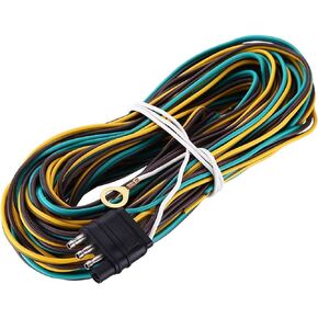 Miady 25ft Trailer Wiring Harness with 4 Flat Connector, 18 AWG Color Coded Wires Trailer Light Wiring Harness Extension with 4ft White Ground Wire