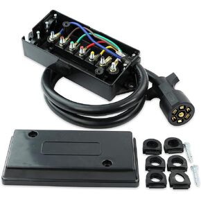 Heavy Duty 7 Way Plug Inline Trailer Cord with 7 Gang Junction Box - 4 Feet, Weatherproof (4-Foot)