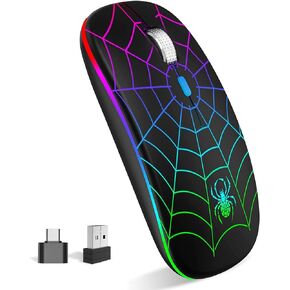 MMK Wireless Bluetooth Mouse, Bluetooth 5.1 LED Wireless Mouse for Laptop, 1600 DPI, Silent Quiet Clicks Wireless Computer Mice for Laptop, Tablet, iPad, PC, Computer, Notebook - Black