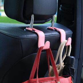 Amooca Universal Car Vehicle Seat Back Headrest Hooks, Hanger Holder Hook for Bag Purse Handbag Cloth Grocery, S Type Back Seat Organizer Hanger Storage Hook with Clips, 4 Pack Beige