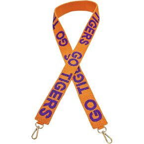 Beaded Purse Strap Go Tigers Orange & Purple College Game Day Clear Handbag Replacement Strap Clemson Stadium Football University 49 x1.75" South Carolina Gold Hardware Clips