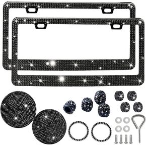 Black Bling License Plate Frame 2 Pack Rhinestone License Plate Frame Car License Plate Frame Sparkly License Plate Frame Holder Bedazzled Glitter License Plate Frame Universal Fit Car Front Rear