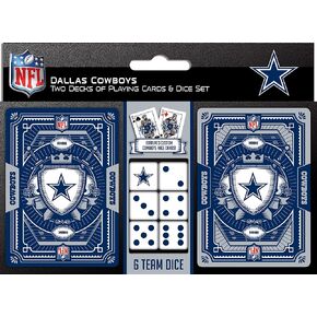 Masterpieces Game Day - NFL Dallas Cowboys 2-Pack Playing Cards & Dice Pack - Officially Licensed Set for Adults and Family