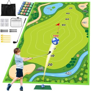 deAO Golf Chipping Game Set, Golf Clubs Set with Golf Hitting Mat, Golf Practice Mat Kits for Adults Kids Indoor Outdoor Backyard Garden Party, Gift for Boys Girls Men Teens Golfer(39" L X 59" W)
