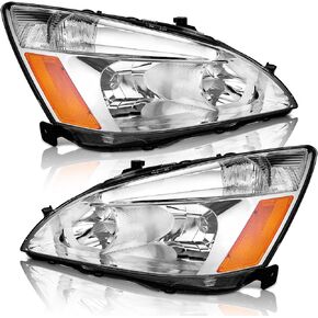 Headlight Assembly for 2003-2007 Honda Accord, OE Headlamp Replacement, Black Housing, Amber Reflector, Left+Right 2/4-Door