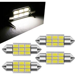 4 قطع مجموعة مصابيح LED للسيارة 36 ​​مم، 6000 كلفن ساطع LED بطرف مزدوج ضوء لوحة ترخيص، للأضواء الداخلية للسيارة، أضواء قبة الخريطة، استبدال مصابيح LED، إضاءة السيارة العالمية (أبيض)