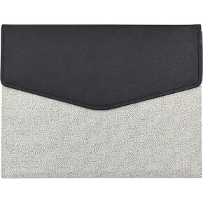 VANRA Leather File Folder Organizer Cloth Document Holder Portfolio Bag File Project Filing Envelope with Magnetic Closure Button for Letter Size, 2 Pockets (Black)