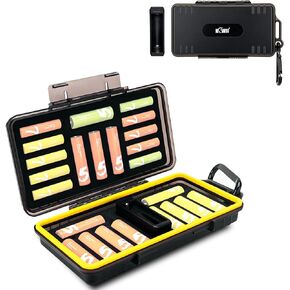 AA AAA Battery Storage Case Holder with Detachable Battery Tester Checker, Hard Shell Battery Organizer Container for 14 Double A & 10 Triple A Battery, Water-Resistant and Shockproof