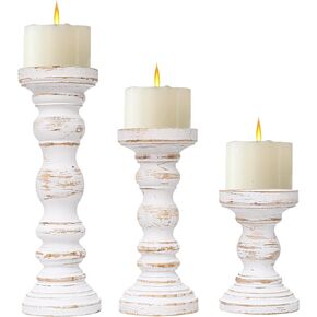 Rustic Farmhouse Wood Pillar Candle Holder Set of 3 for Candlestick, Brown